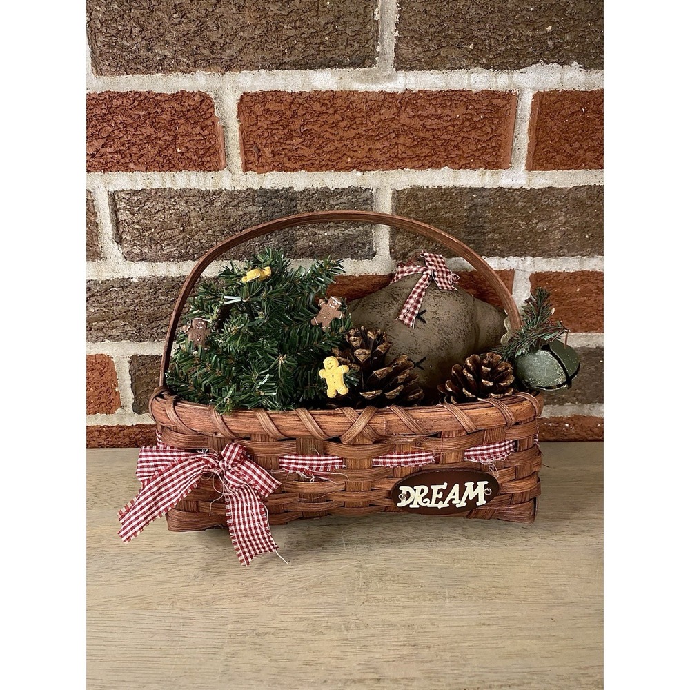 Primitive Hanging Basket Door Woven Rustic Cottage Core Farmhouse Christmas